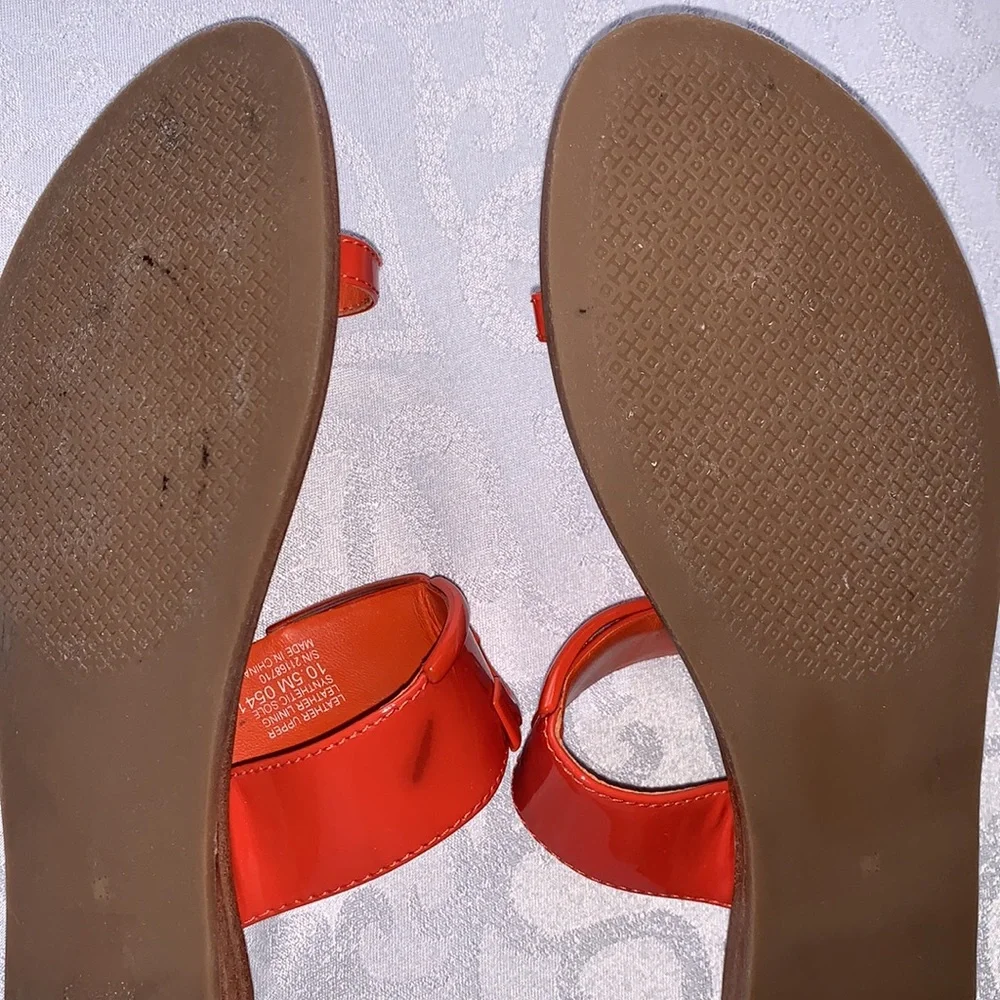 TORY BURCH Marcia Patent Toe-Ring Sandal, Brilliant Red Size 10.5M